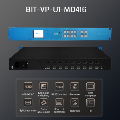 4K60-Videoprozessor 4 Eingänge, 16 Ausgänge für Multi-Screen-DisplayProfessioneller 4K-Videowandprozessor nahtloses Schalten und Spalten 16-Kanal-HDMI-Videoprozessor ideal für Command & Contro