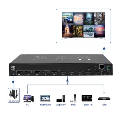 Bitvisus 8x1 4K60 HDMI Konferenz-Überwachungslösung 8 in 1 Out Schwarz Multi-Viewer Bildschirm-Switch-Adapter BIT-MV-4K60-801